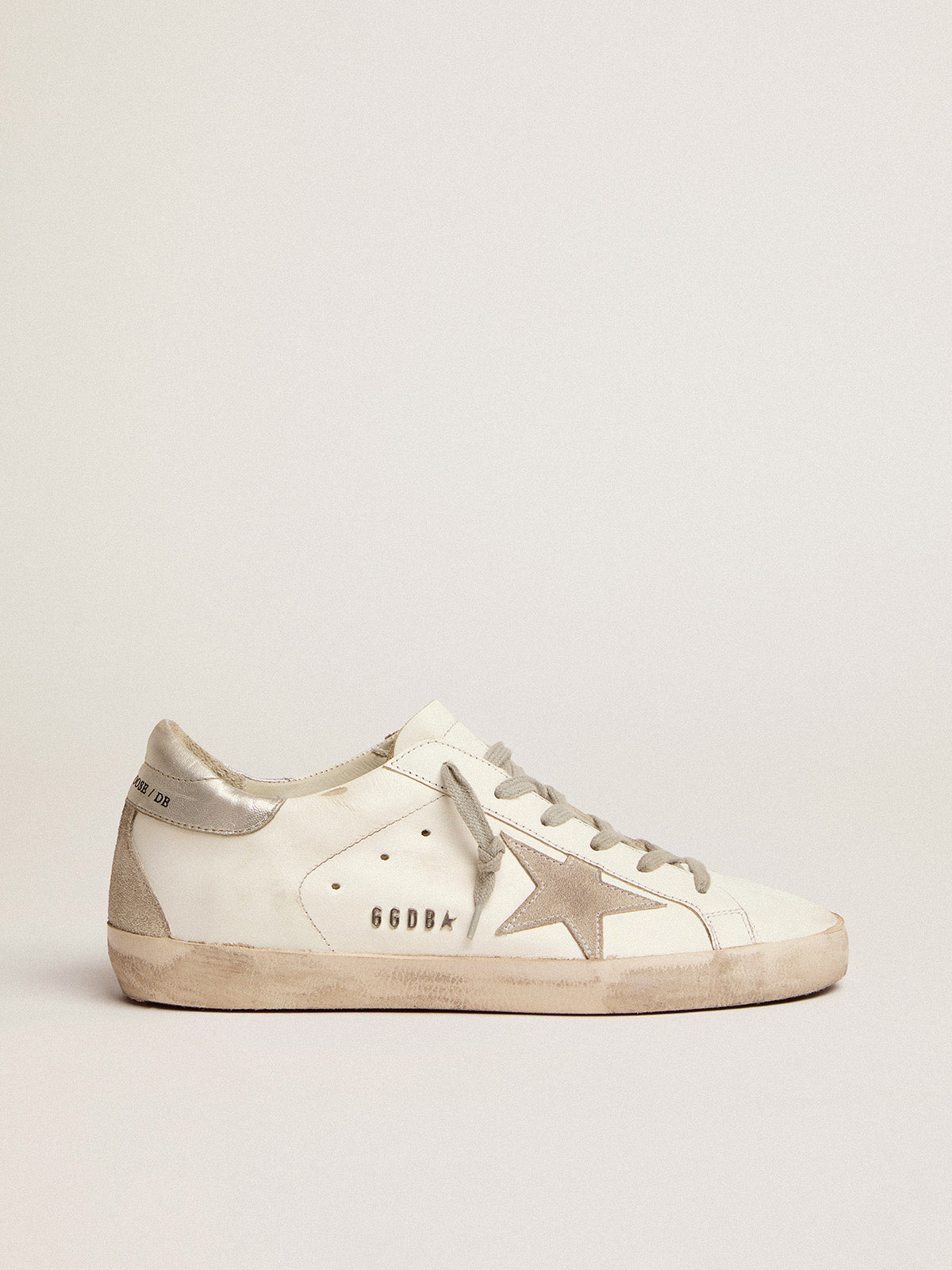 Women's Super-Star with silver heel tab and metal stud lettering| Golden Goose