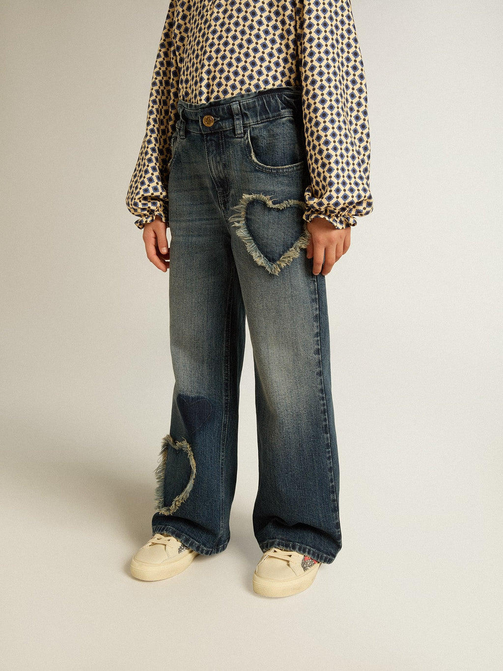 Girls' wide-leg jeans in blue denim| Golden Goose