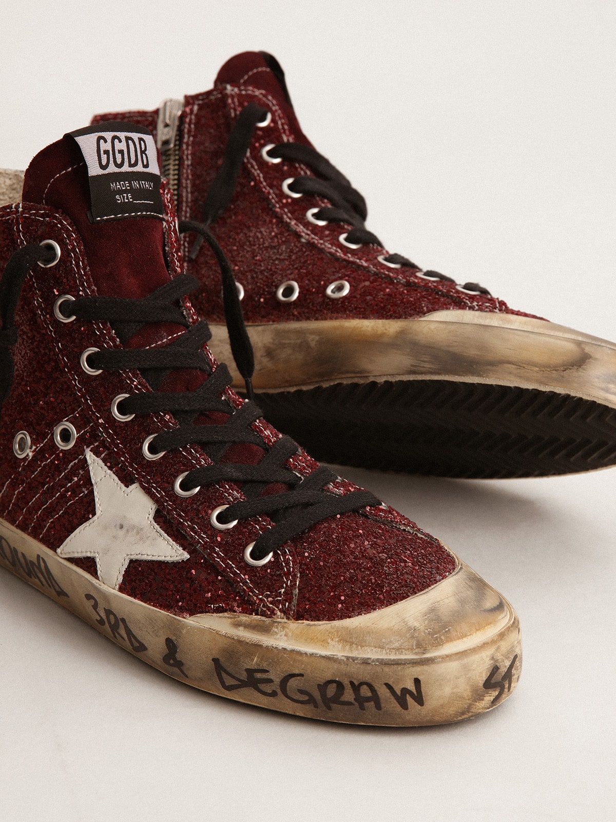 Francy Penstar in burgundy glitter with white leather star| Golden Goose