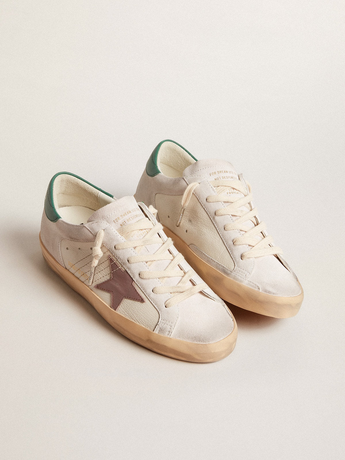 Super-Star LTD in suede with pink leather star and green heel tab| Golden Goose