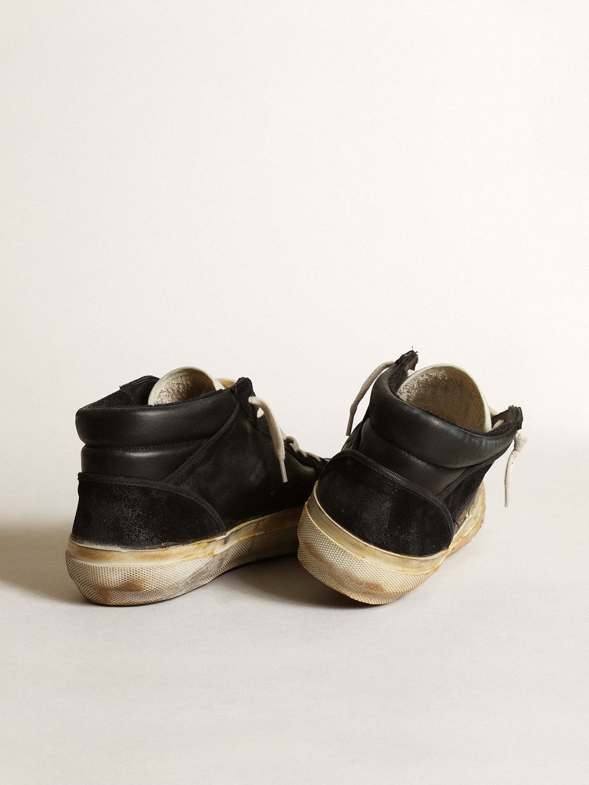Men's Mid Star in black nappa and suede with white leather star| Golden Goose