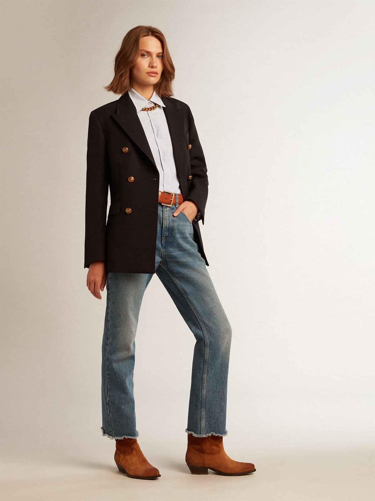 Women's cropped flared jeans with medium wash| Golden Goose