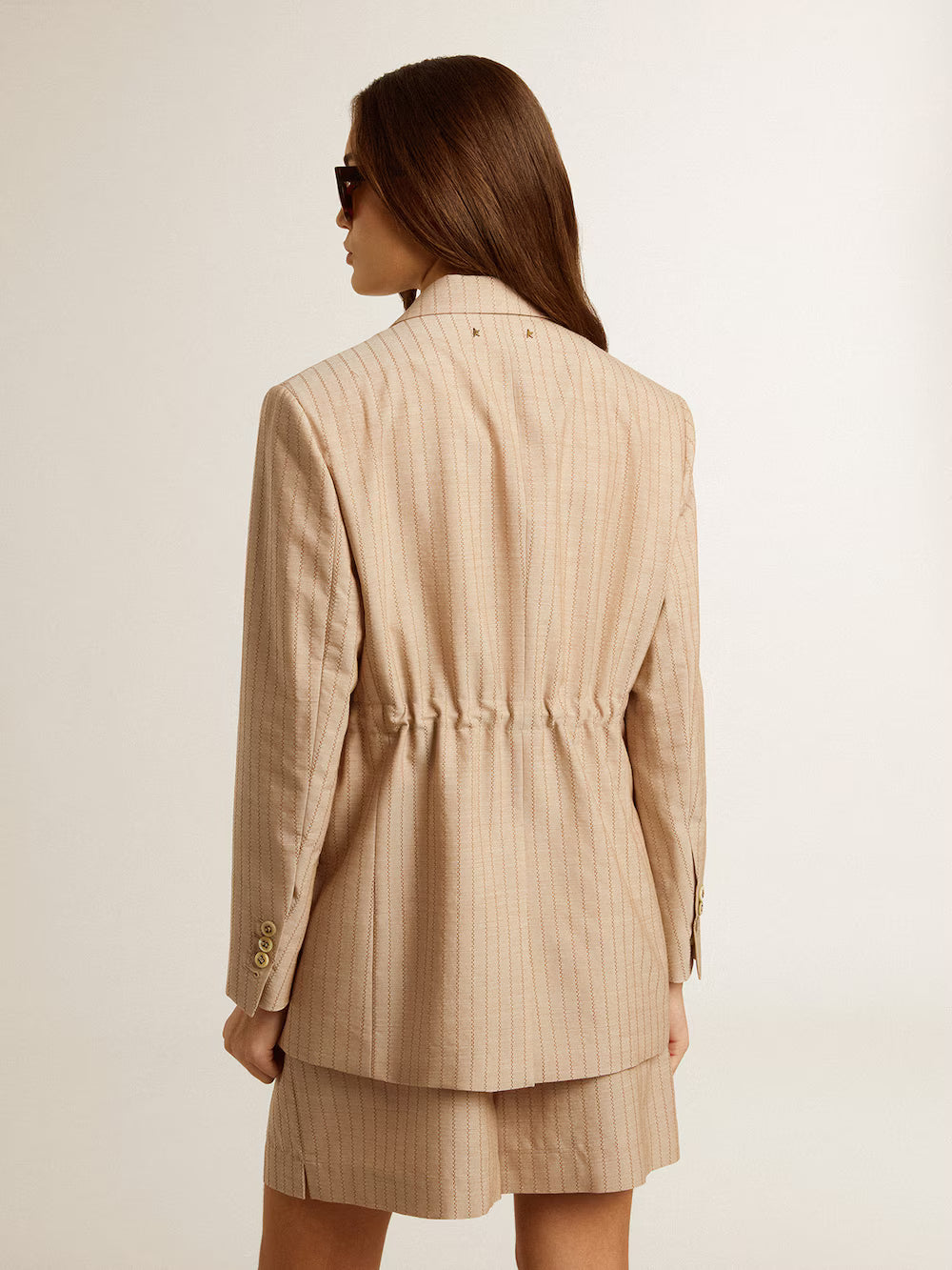 Women's dark beige double-breasted blazer with button fastening| Golden Goose
