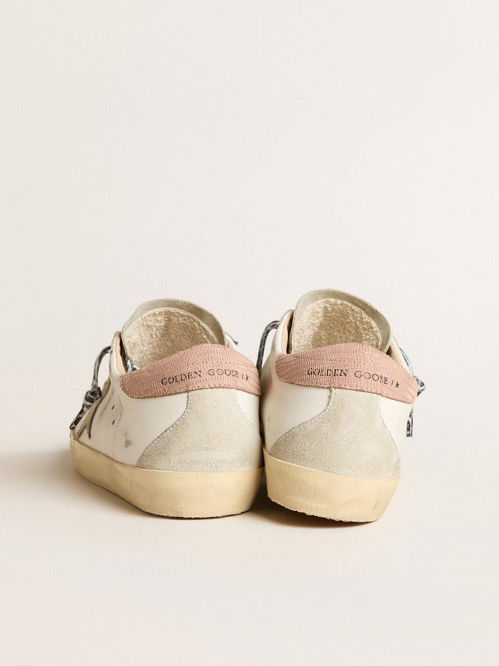 Super-Star with ice-gray star and pink lizard-print heel tab| Golden Goose