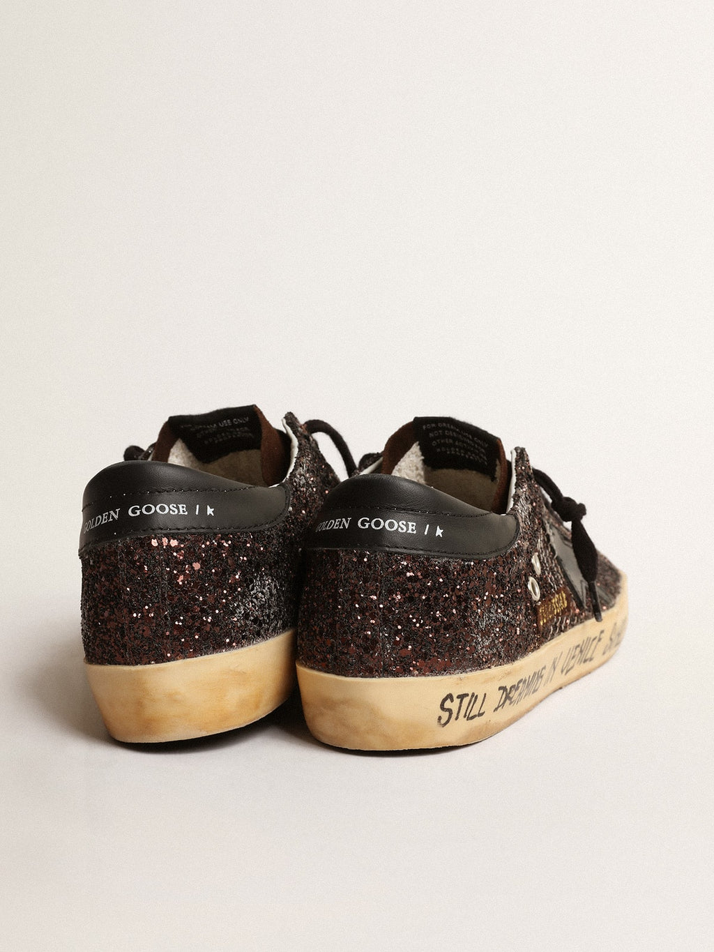 Super-Star in brown glitter with black leather star and heel tab| Golden Goose