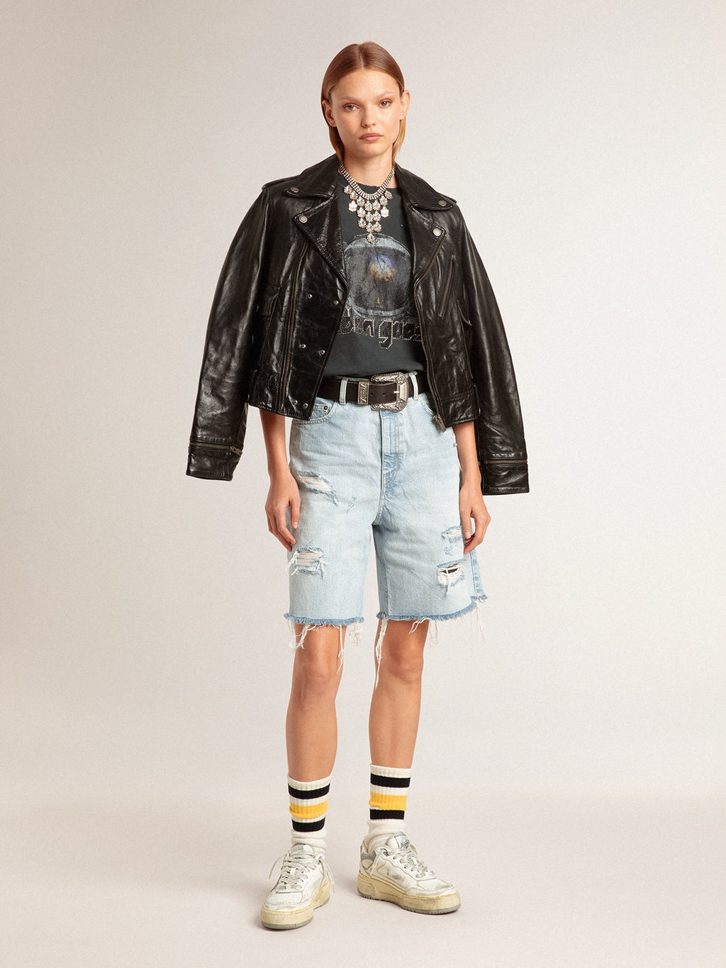 Black T-shirt with multicolor print| Golden Goose