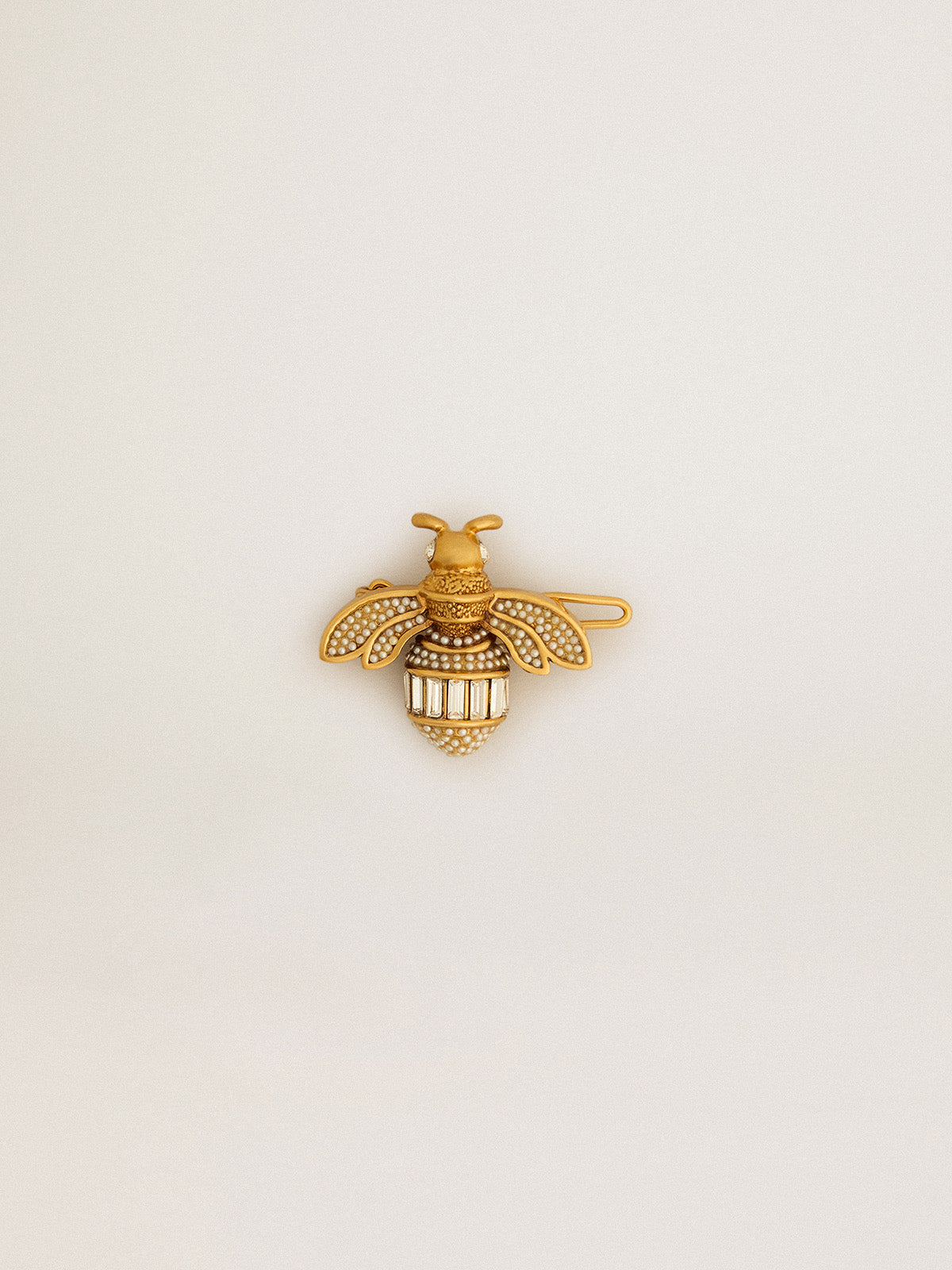 Bee-shaped lace tag in antique gold color with crystals| Golden Goose