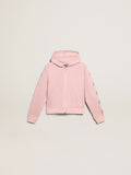Pink sweatshirt with hood and silver glitter stars| Golden Goose