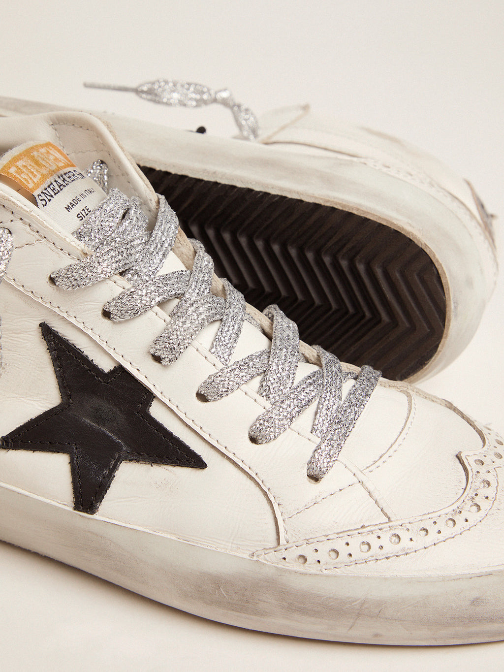Women's Mid Star with laminated heel tab and glitter laces| Golden Goose