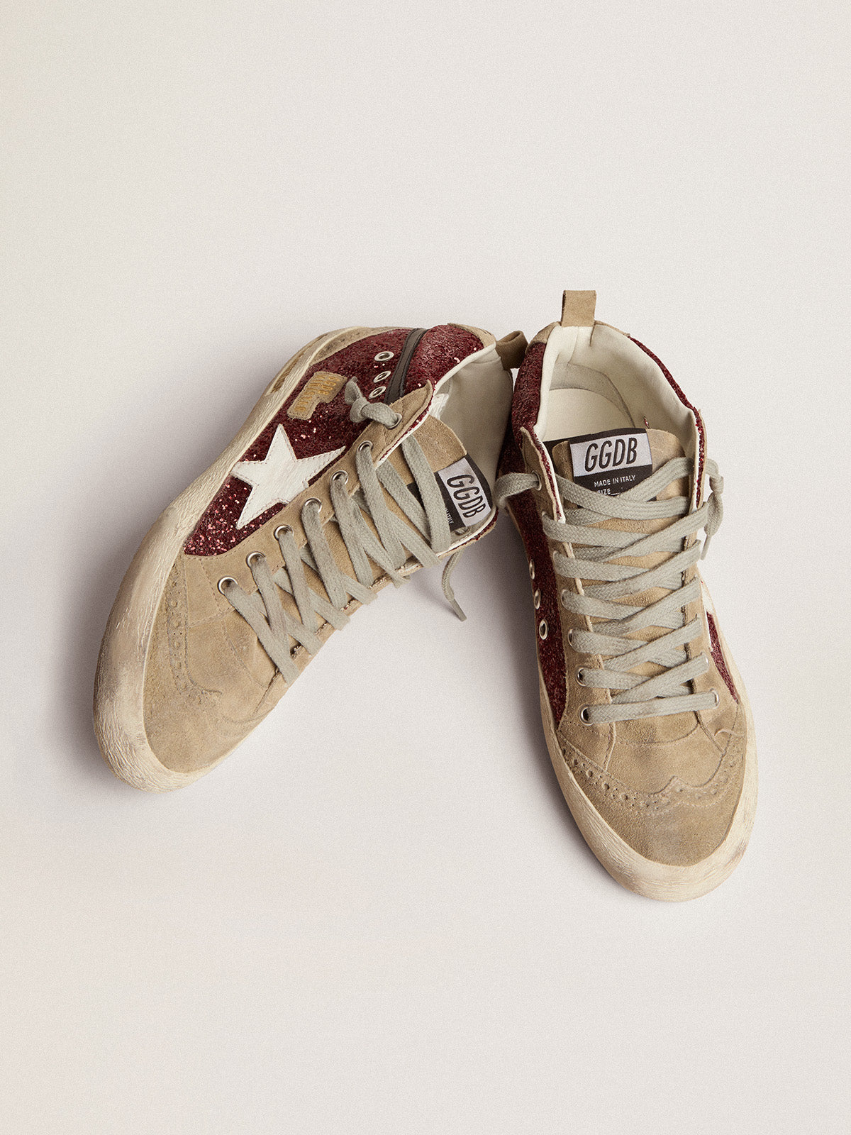 Women's Mid Star in burgundy glitter with gray inserts and white star| Golden Goose