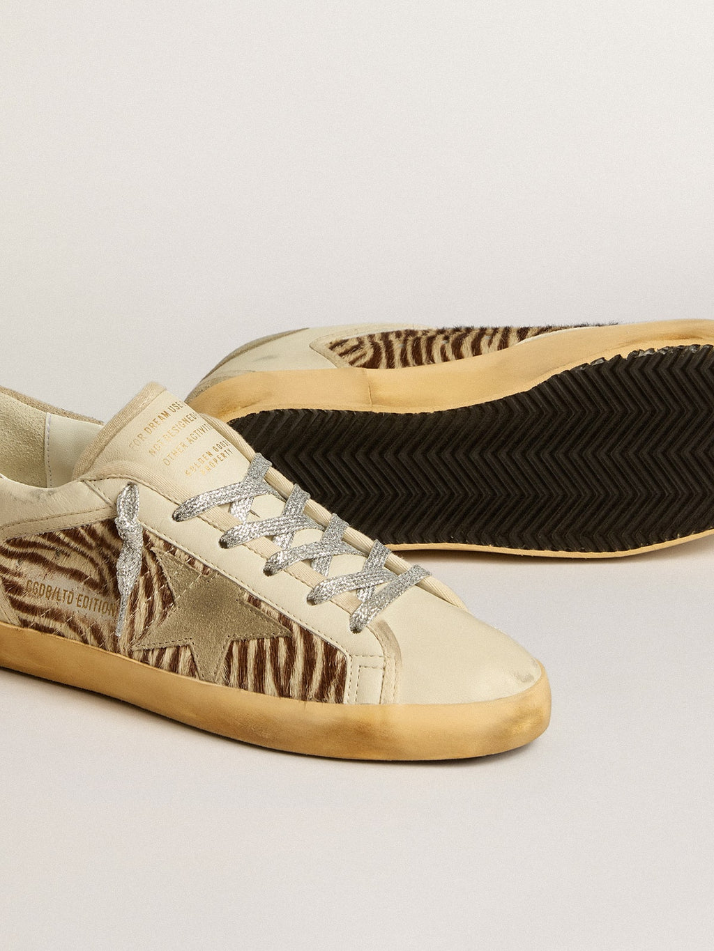 Women's Super-Star LTD in leather and pony skin with dove-gray suede star and heel tab| Golden Goose