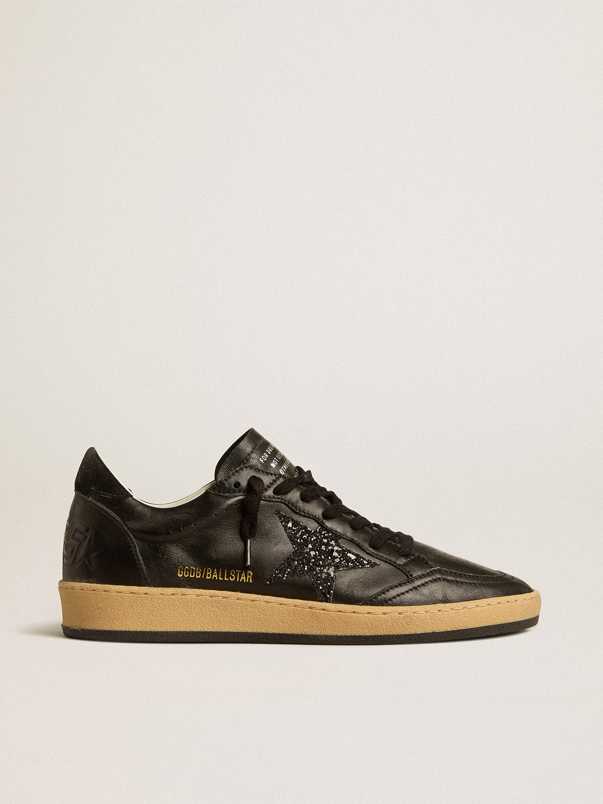 Ball Star in black nappa leather with black glitter star and suede heel tab| Golden Goose