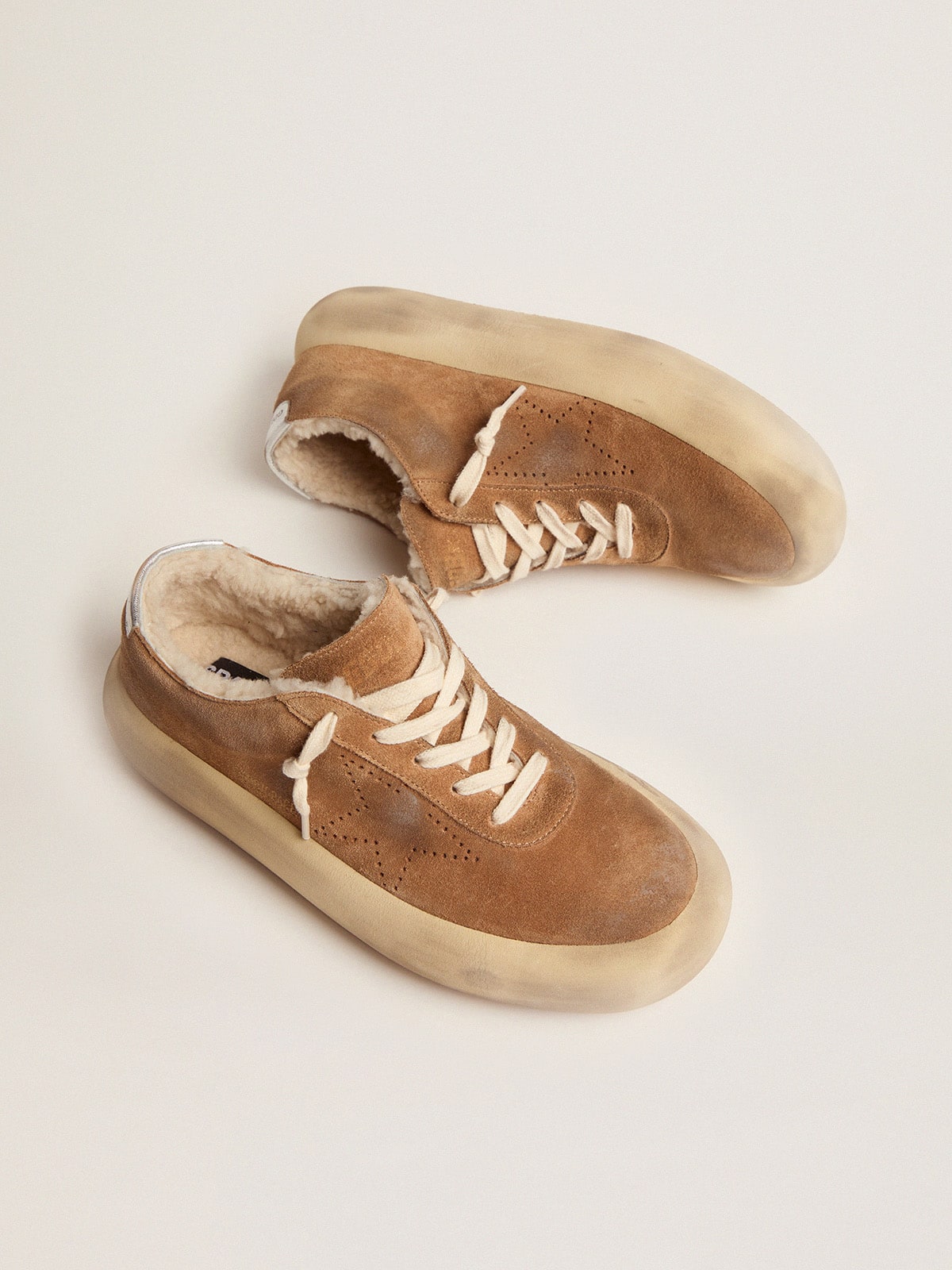 Men's Space-Star in tobacco-colored suede and shearling lining| Golden Goose