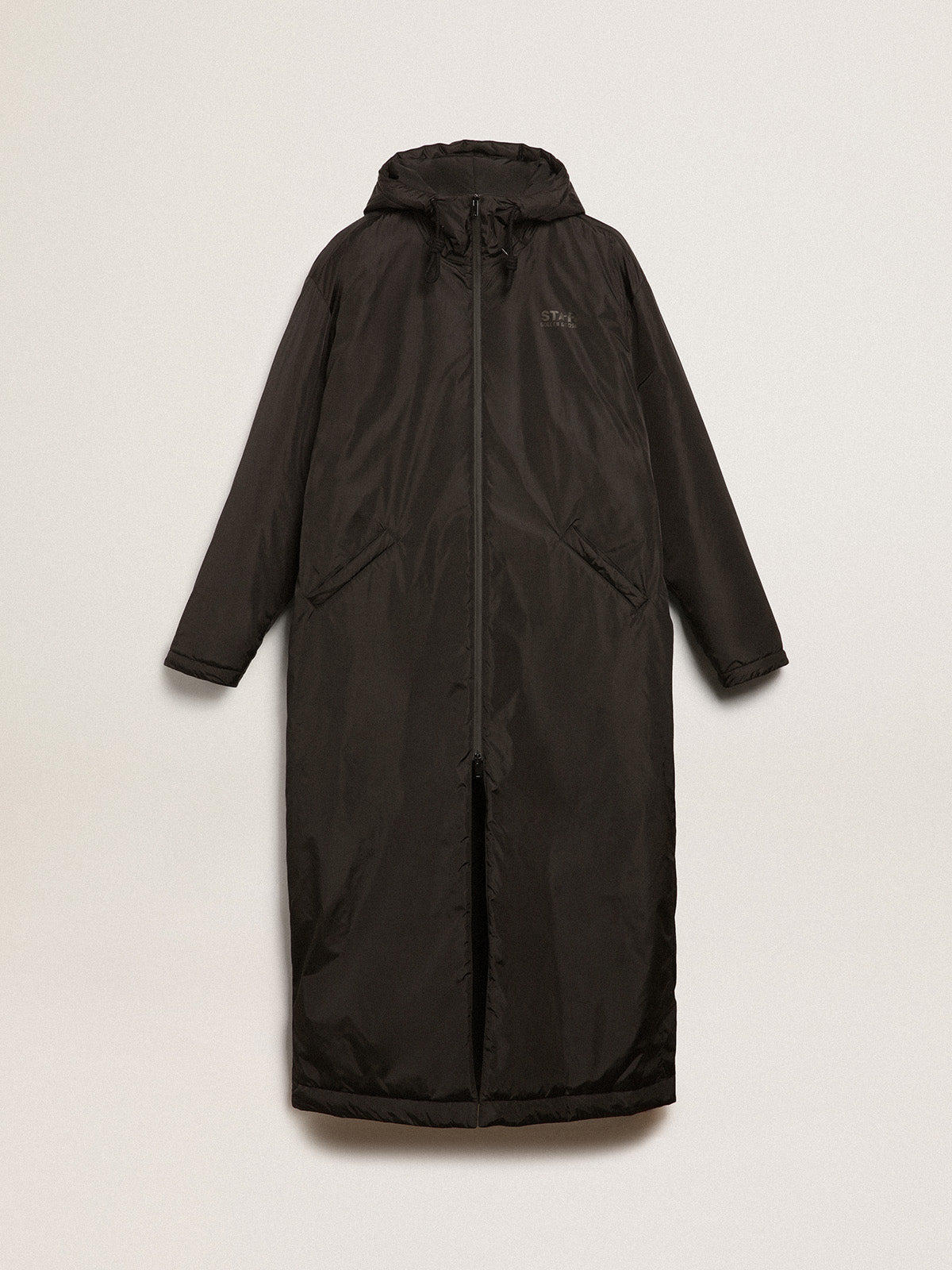 Men's black Star Collection ankle-length hooded padded jacket| Golden Goose