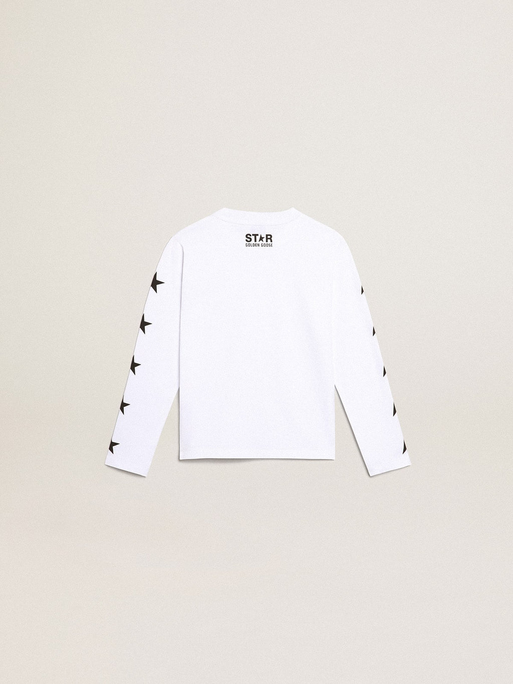 White long-sleeved T-shirt with contrasting black stars| Golden Goose