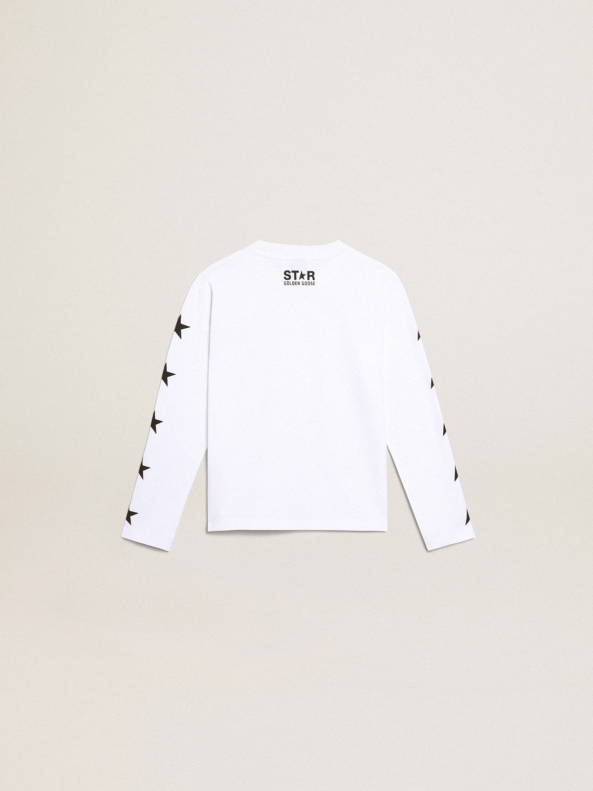 White long-sleeved T-shirt with contrasting black stars| Golden Goose