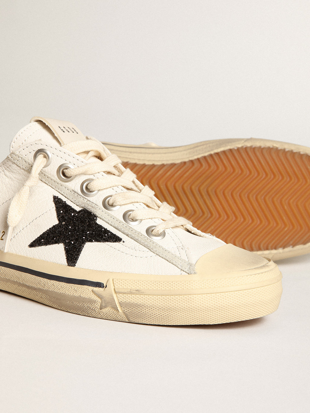 V-Star in white nappa leather with a black glitter star| Golden Goose