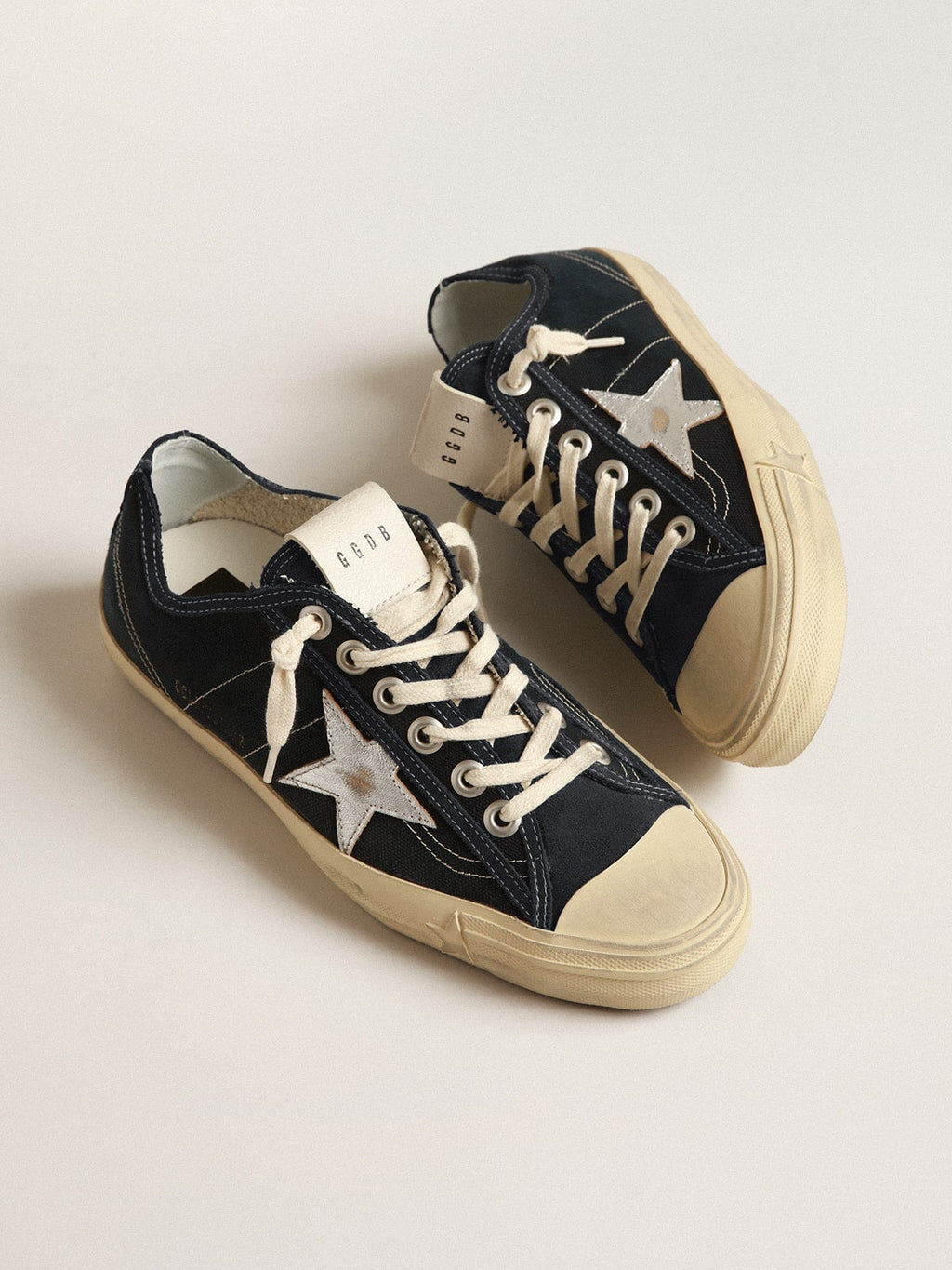V-Star in navy-blue canvas with a silver laminated leather star| Golden Goose