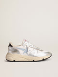 Running Sole in nylon and silver metallic leather with light blue star| Golden Goose