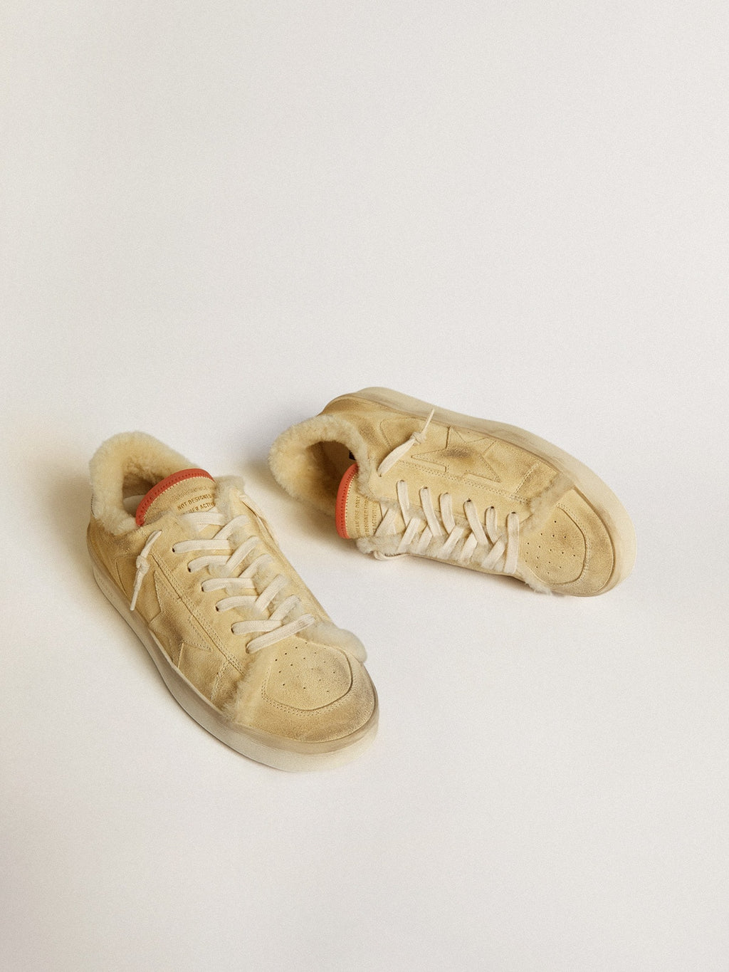 Stardan in beige suede with leather heel tab and shearling lining| Golden Goose