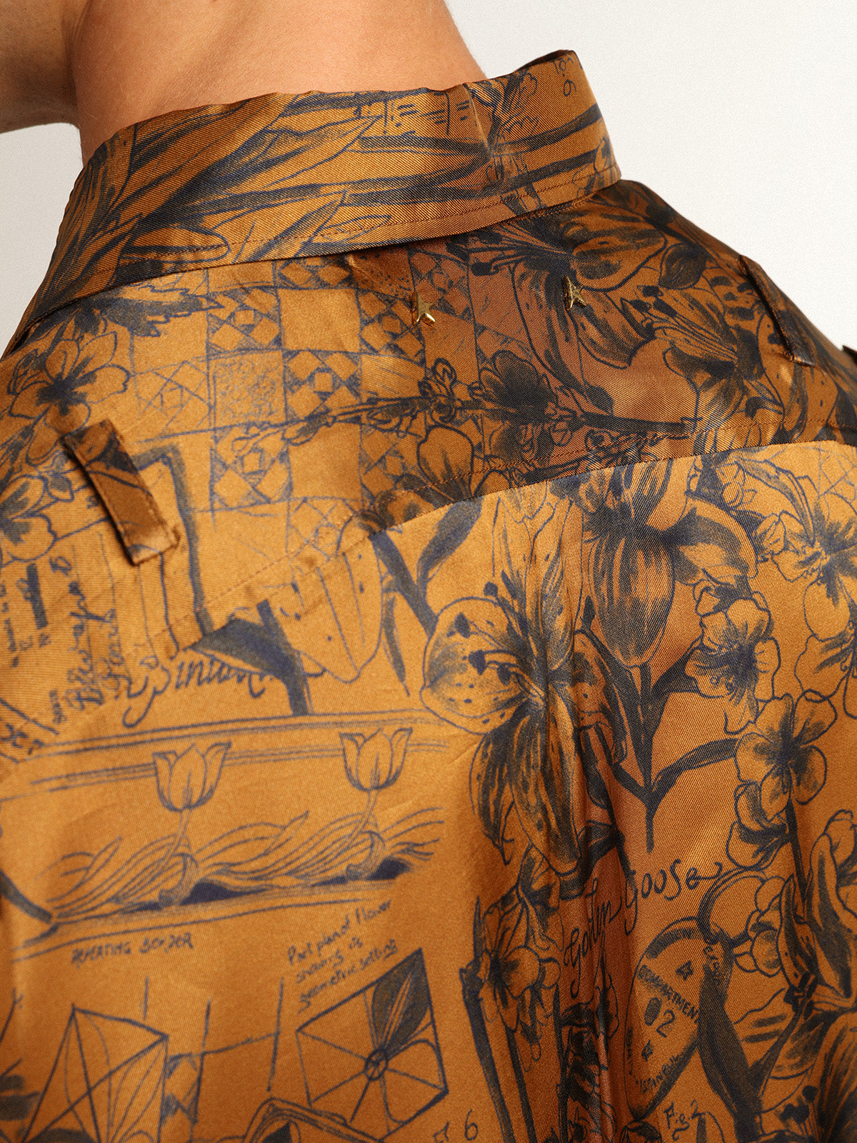 Men's golden brown shirt with notebook print| Golden Goose