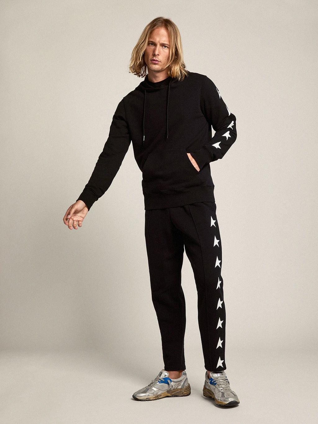 Men's black joggers with white stars| Golden Goose