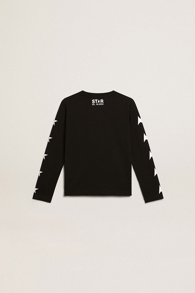 Boys' black sweatshirt with contrasting white stars| Golden Goose