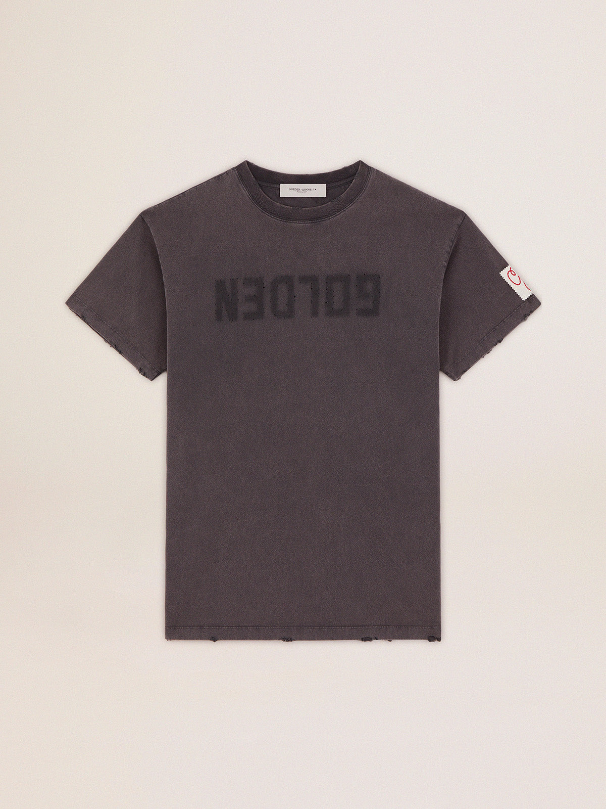 Women's gray T-shirt dress with distressed treatment| Golden Goose