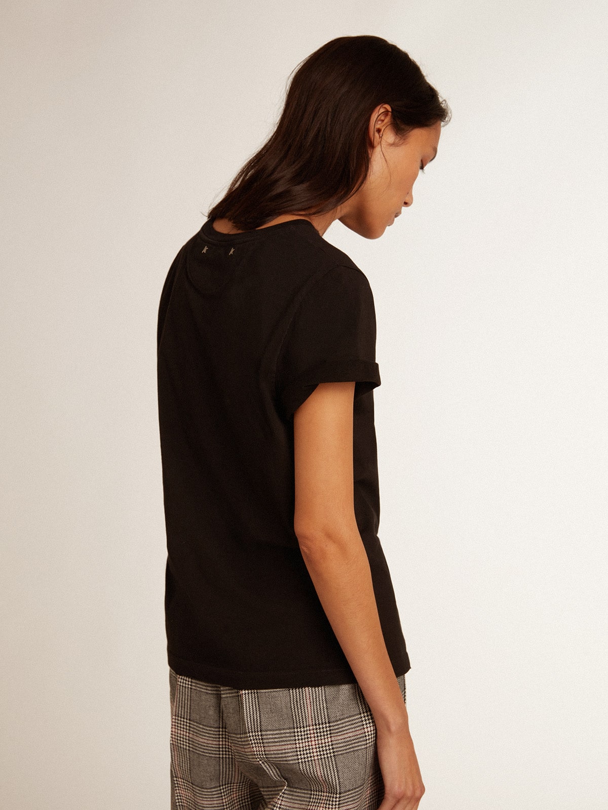 Women's slim-fit distressed T-shirt in black| Golden Goose
