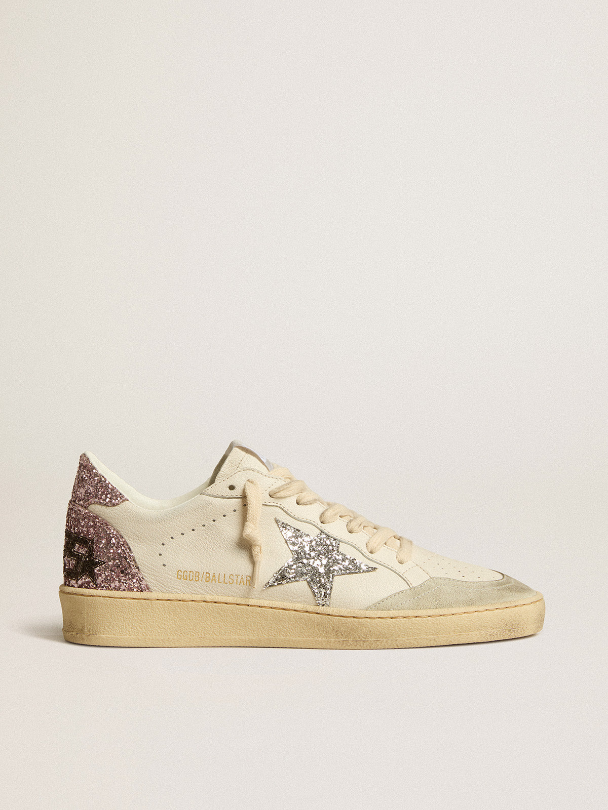 Ball Star with silver glitter star and pink glitter heel tab| Golden Goose