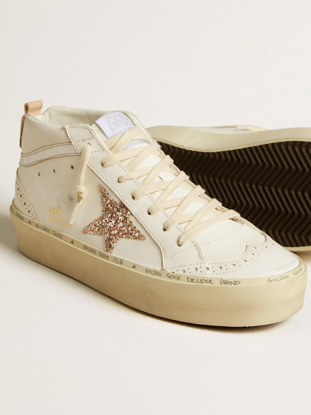 Mid Star with glitter star and metallic silver leather flash| Golden Goose
