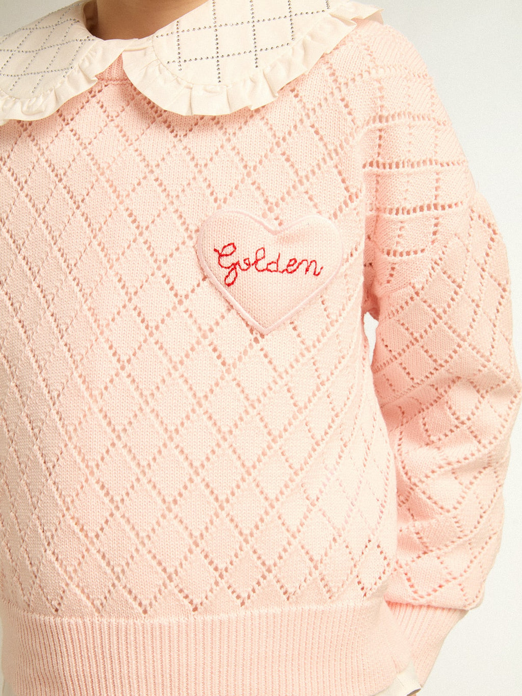 Cropped round-neck pullover with diamond pattern| Golden Goose