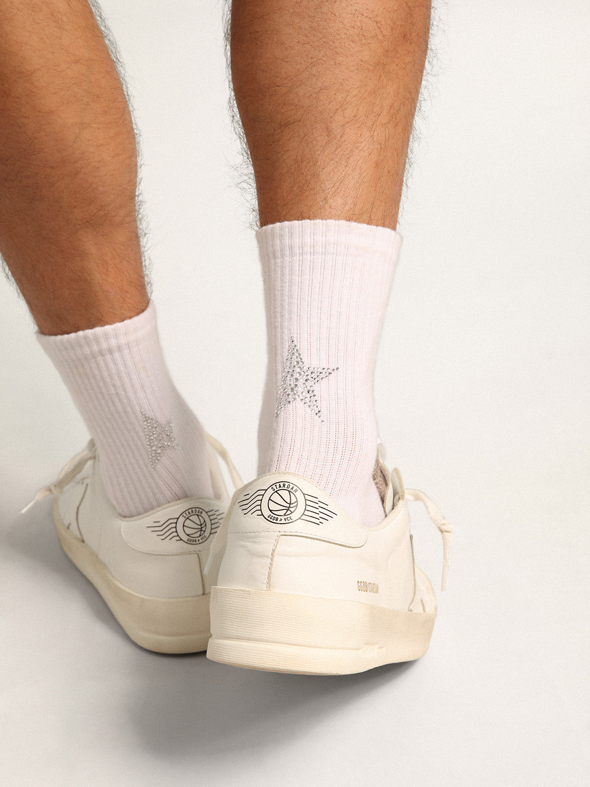 White socks with crystal star on the back| Golden Goose