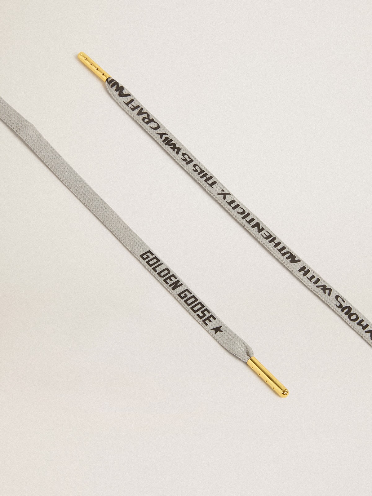 Gray cotton laces with contrasting black logo and lettering| Golden Goose