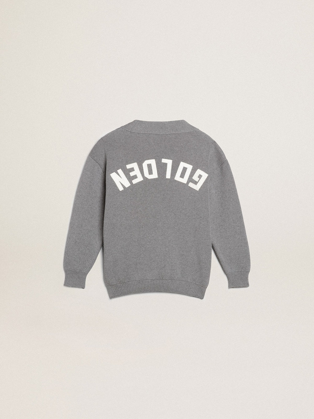 Gray cotton cardigan with logo on the back| Golden Goose