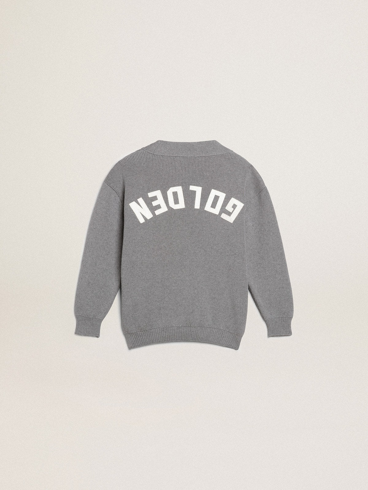 Gray cotton cardigan with logo on the back| Golden Goose