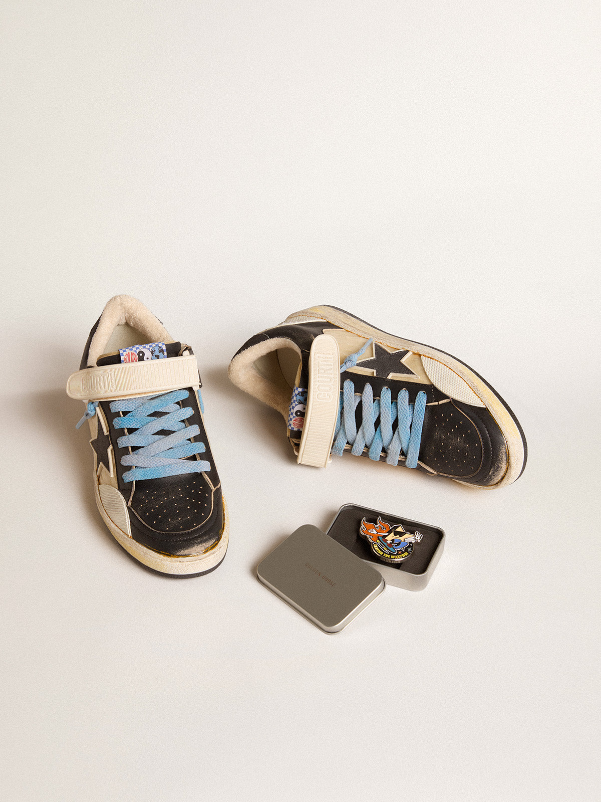 Women's Ball Star Pro in black leather with Velcro strap| Golden Goose