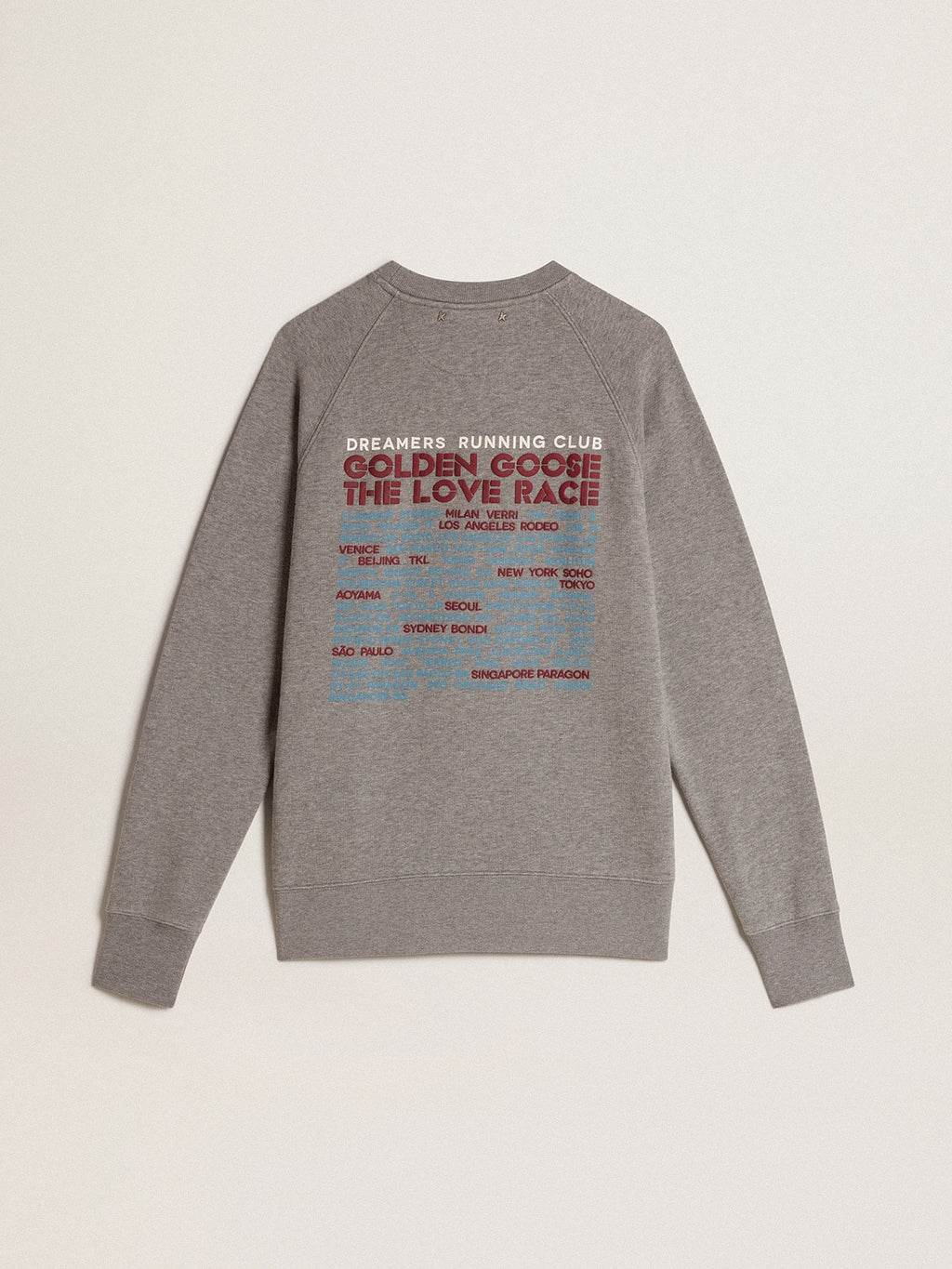 Gray melange cotton sweatshirt with manifesto on the back| Golden Goose