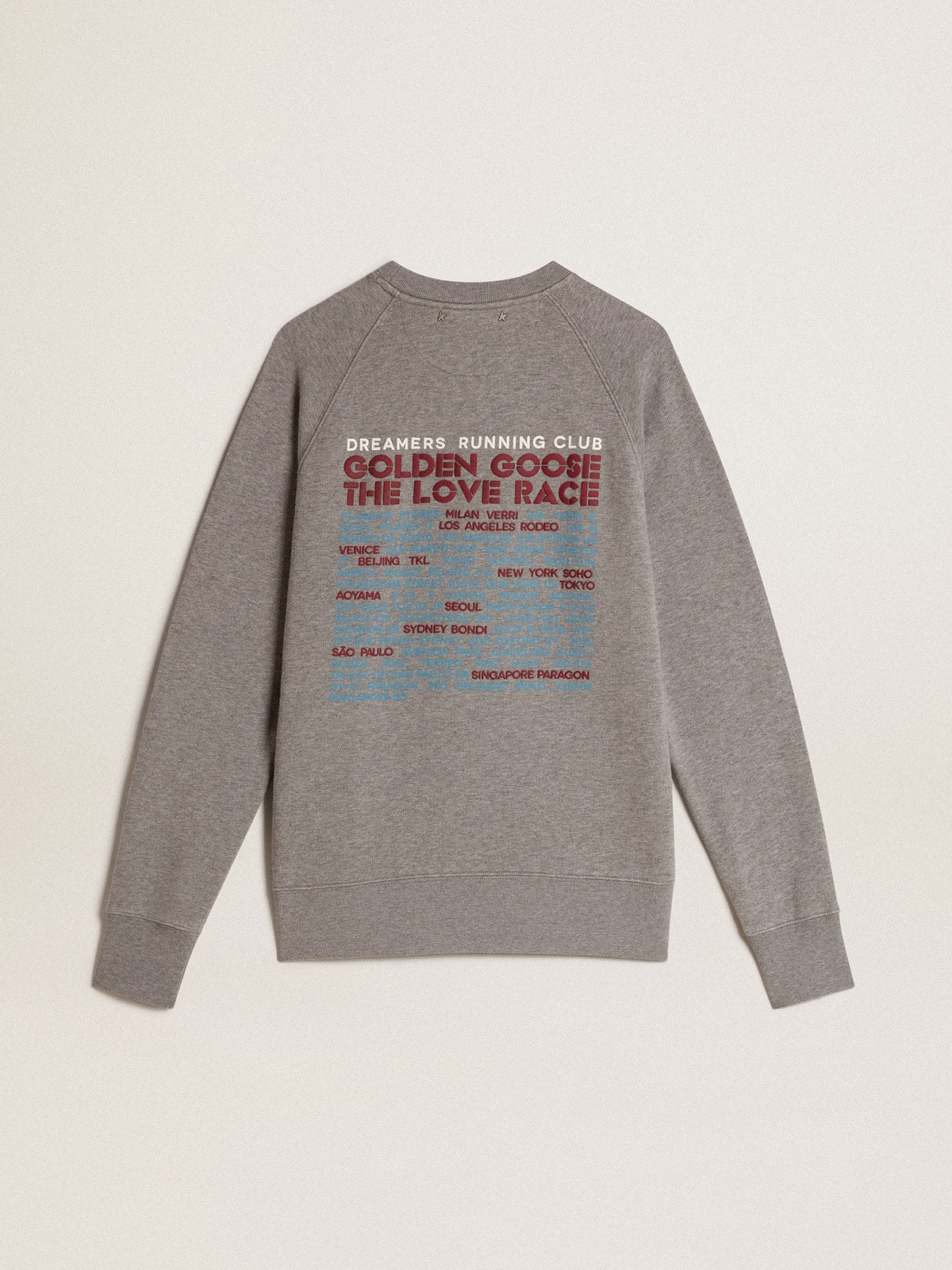 Gray melange cotton sweatshirt with manifesto on the back| Golden Goose