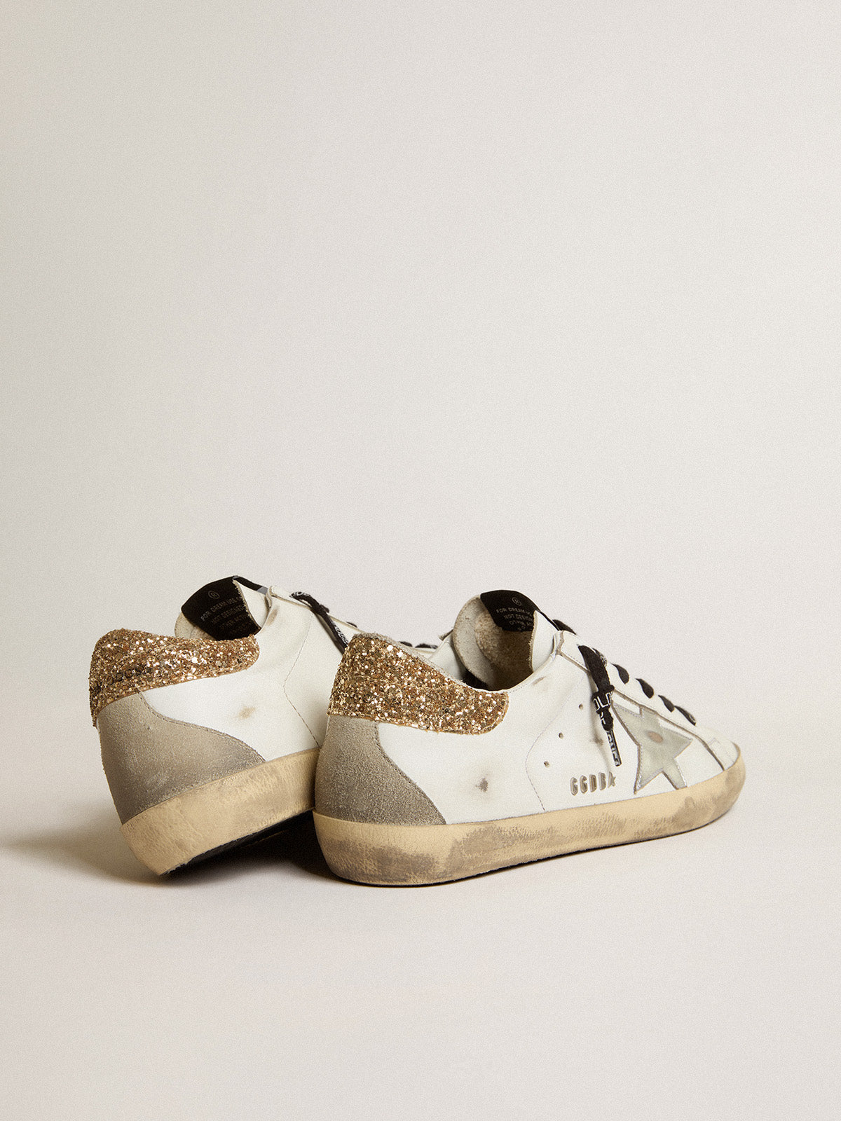White leather Super-Star sneakers with glittery heel tab| Golden Goose