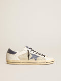 Super-Star in leather and suede with blue lizard-print leather star| Golden Goose