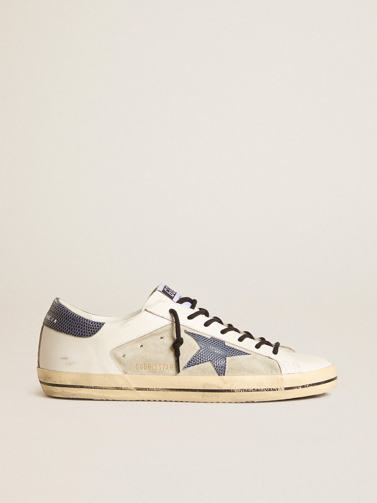 Super-Star in leather and suede with blue lizard-print leather star| Golden Goose