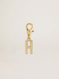 Letter H charm in gold-colored brass with crystals| Golden Goose
