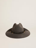 Gray wool Fedora hat with leather strap and pendants| Golden Goose