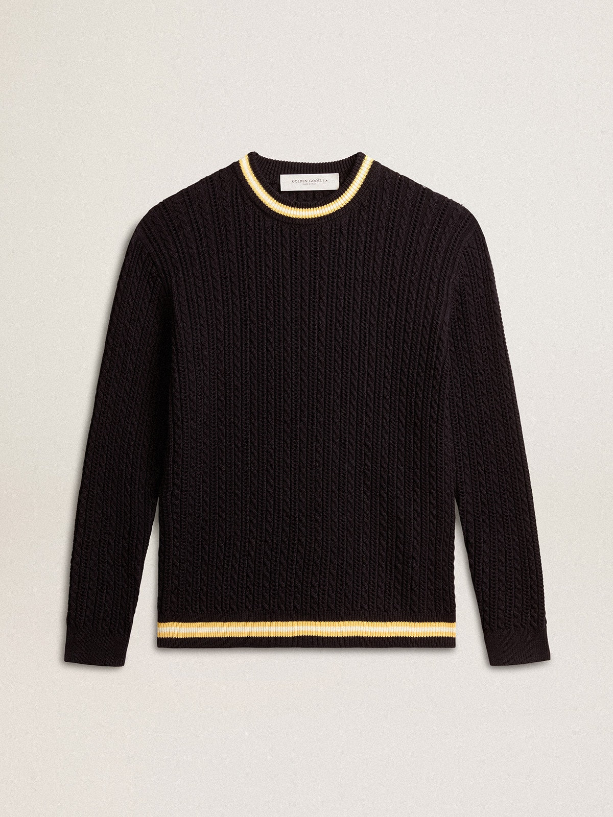 Men's blue round-neck sweater with contrasting ribbing