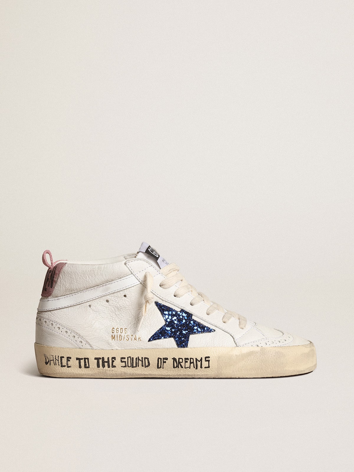 Mid Star with blue glitter star and pink suede heel tab| Golden Goose