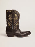 Women's Wish Star low boots in black leather with yellow details| Golden Goose