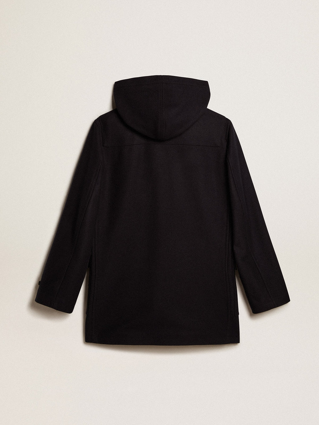 Dark blue wool duffle coat with hood and toggle fastening| Golden Goose