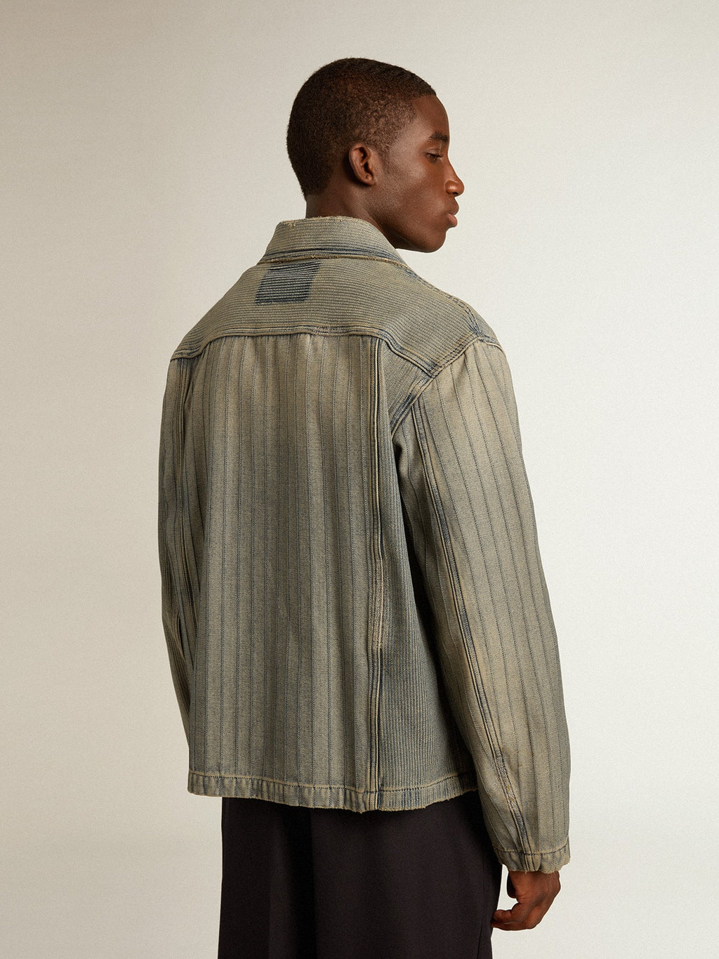 Men's denim jacket with stripes and patches on the front| Golden Goose