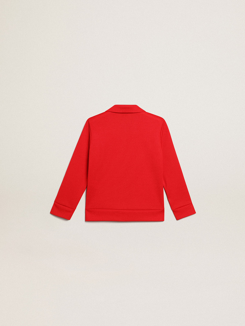 Red zipped sweatshirt with white stripe and red stars| Golden Goose